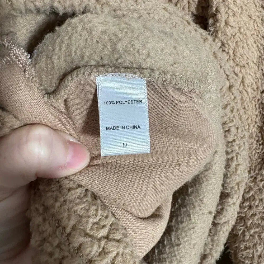 Koolaburra By UGG Woman's Tan Teddy Sherpa Quarter Zip Jacket - Size Medium